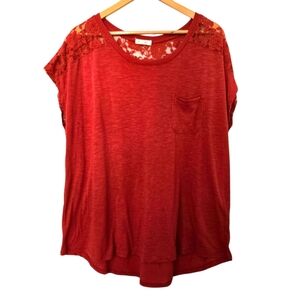 Paper Tee Red Lace Shoulder Blouse Size 3x